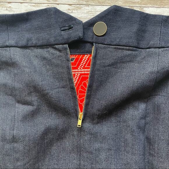 Leifsdottir Denim Mini Skirt Pleated Ruffle Front Dark Blue Wash Size 6 - Picture 5 of 11